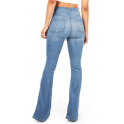 High-Waist Flared Jeans Dames – Retro Bell-Bottom Jeans met Stretch Pasvorm