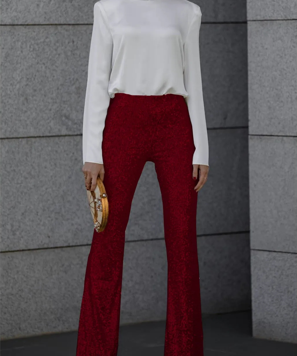 Noa | Sprankelende Flared Dames Broek | Glitter & Pailletten | Perfect voor Feestelijke Outfits