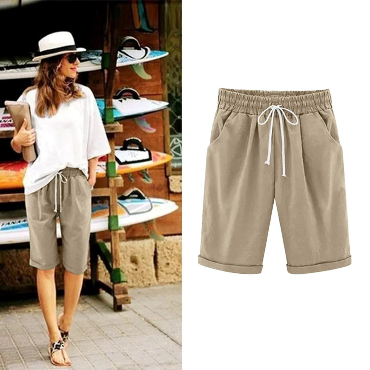 Bermuda shorts dames | Katoen linnen korte broek | Luchtige comfortabele zomershorts