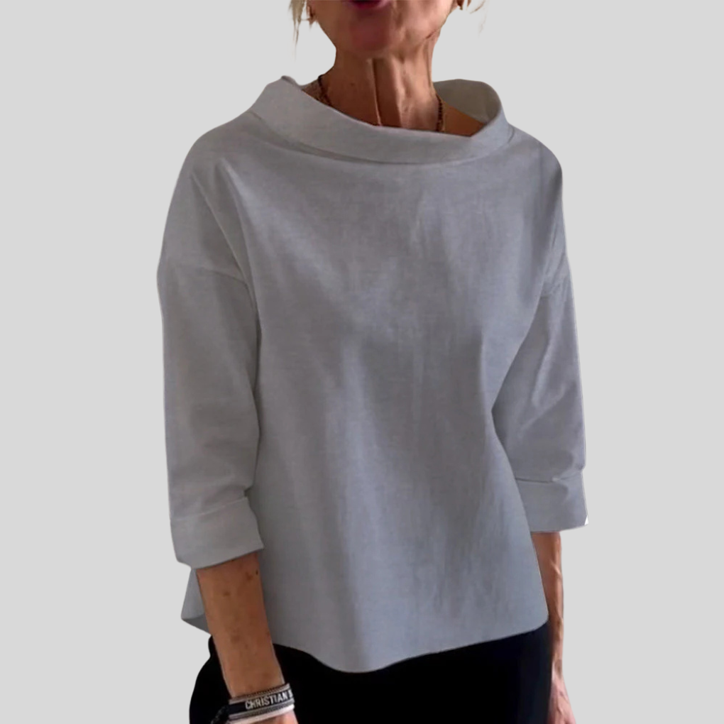 Elegante dames top – moderne lange mouw top met hoge kraag
