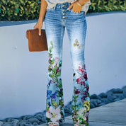 Flare jeans dames – hoge taille met 4 knopen en klassiek 5-pocket design