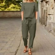 Linnen Jumpsuit Dames | Modieuze Tweedelige Set met Wijde Broek en Casual Top