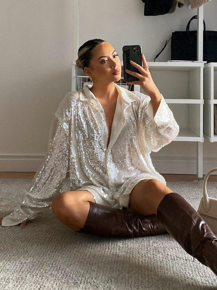Oversized blouse dames – trendy glitter blouse met losse pasvorm | GlitteryDress