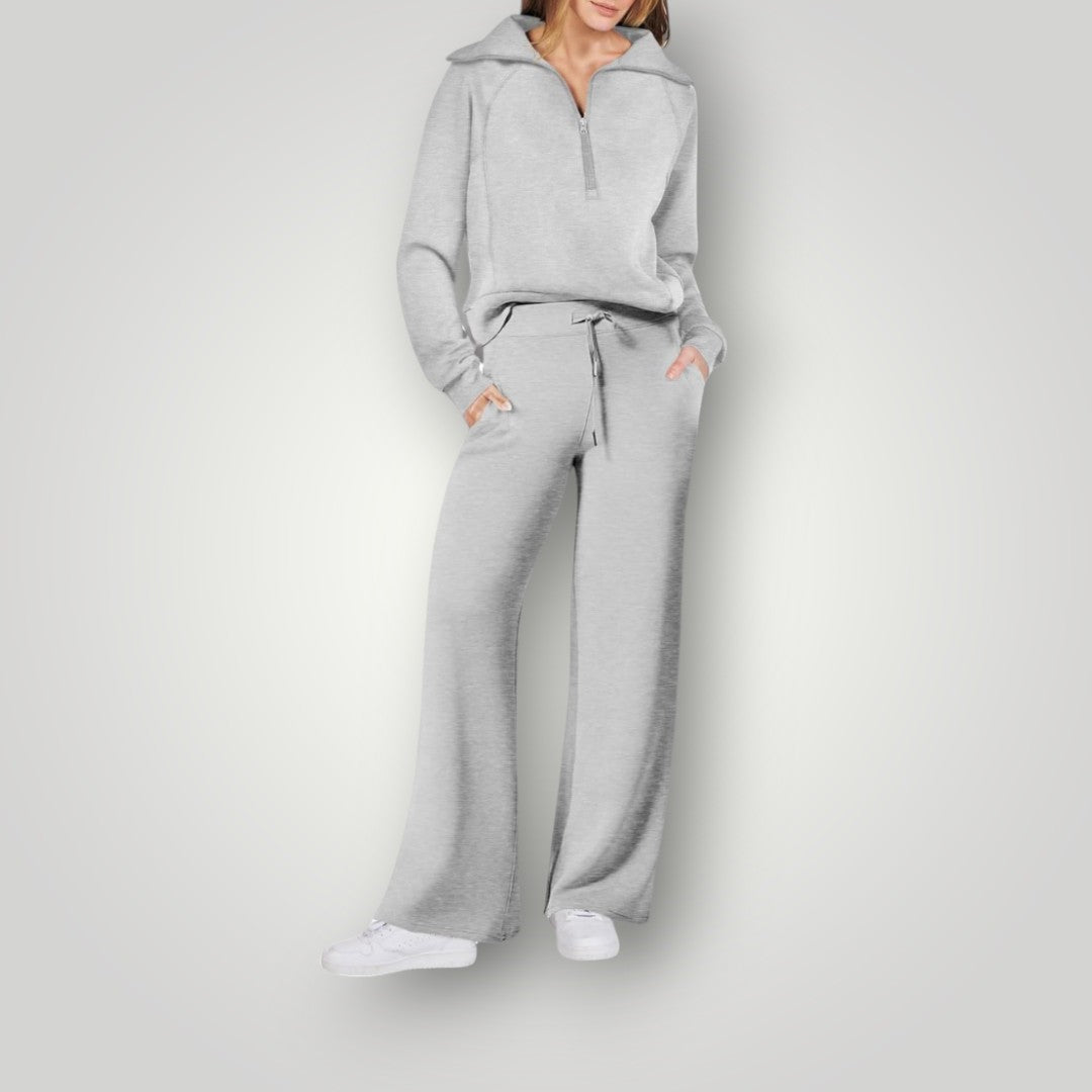 Nelleke | Dames Relaxte Loungeset | Twee-Delige Set met Rits-Top en Wijde Broek