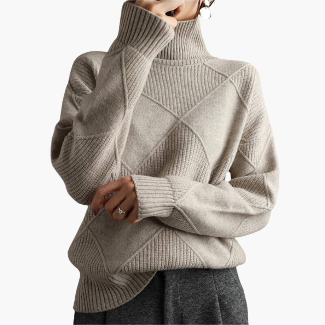 Dames Gebreide Oversized Trui – Stijlvolle en Comfortabele Sweater met Geometrisch Breipatroon