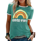 Good Vibes shirt Brandi – regenboogprint dames T-shirt katoenmix