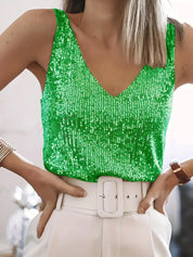 Dames glitter top – elegante pailletten V-hals top voor feest en avondlook