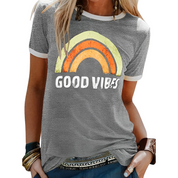 Good Vibes shirt Brandi – regenboogprint dames T-shirt katoenmix