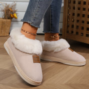 Beige dames pantoffels – knusse bontgevoerde sloffen met antislipzool