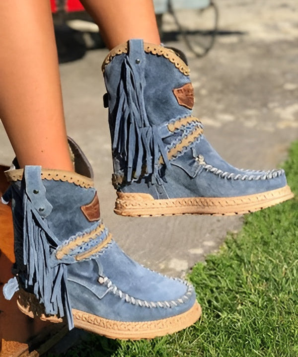 Boho dames westernlaarzen – suède laarzen met franjes & comfortabele fit