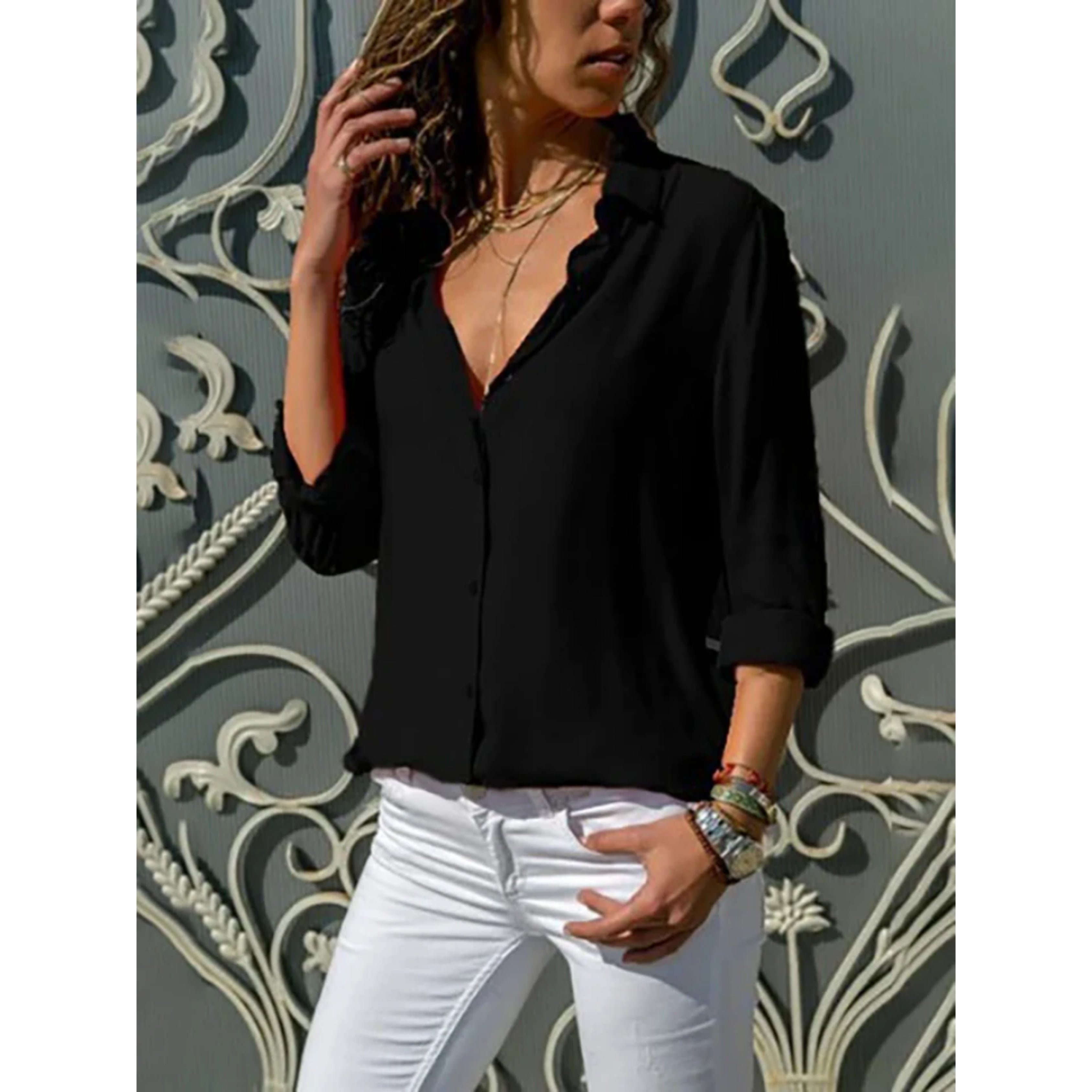 Kayleigh dames blouse – lange mouwen met klassieke knoopsluiting