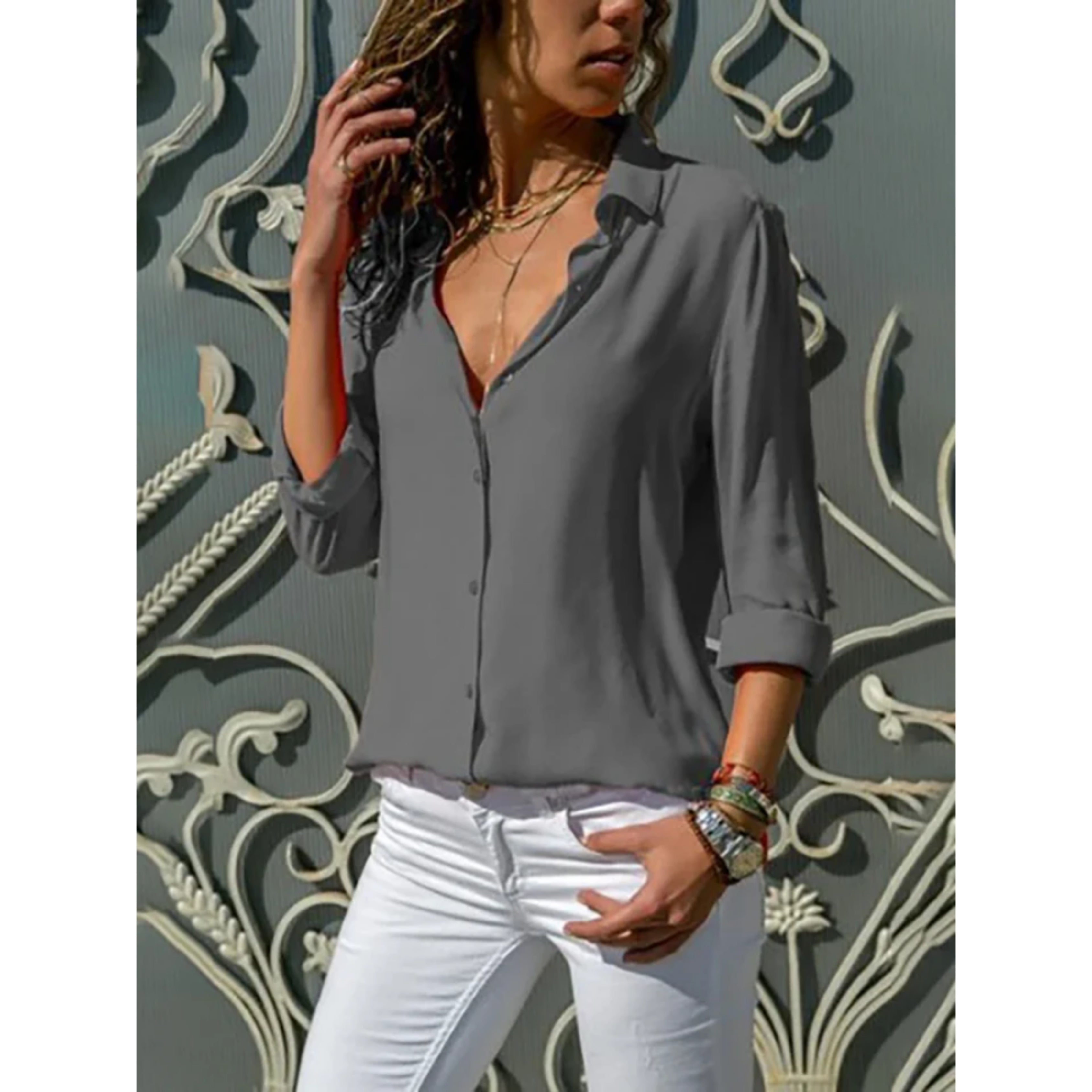 Kayleigh | Dames Lange Mouwen Blouse met Knoopsluiting | Tijdloze Elegantie