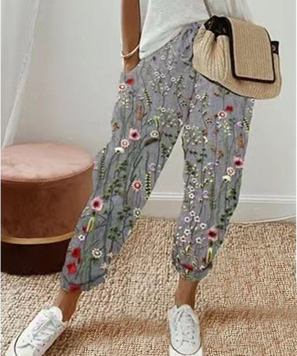 Dames Losvallende Broek met Print – Luchtige Wijde Zomerbroek met Elastische Taille