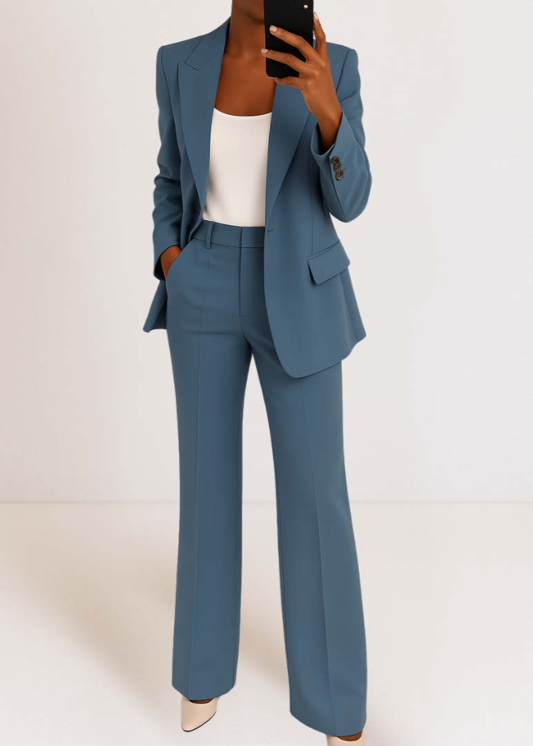 Dames broekpak – chique two-piece set met tailored blazer en rechte pantalon