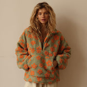 Dames fleece sweatshirt – warm zwart shirt met hoge kraag en grote zak