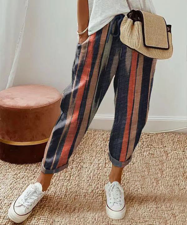 Dames Losvallende Broek met Print – Luchtige Wijde Zomerbroek met Elastische Taille