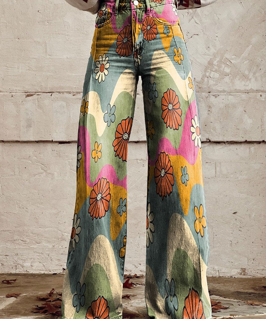 ColorVibe broek dames | Kleurrijke vintage broek | Comfortabele luchtige dames broek