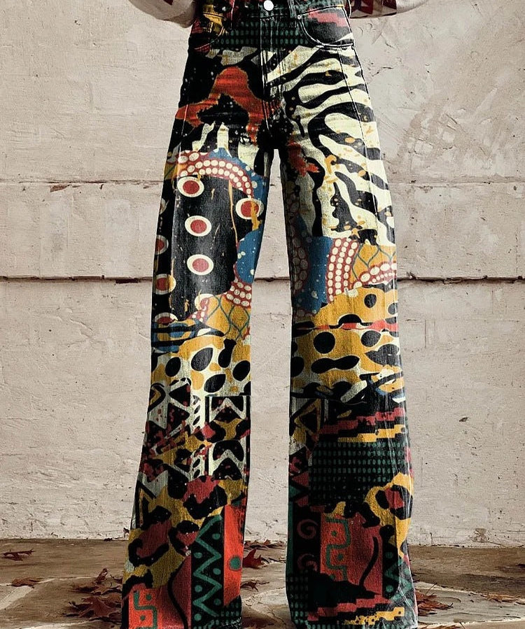 ColorVibe broek dames | Kleurrijke vintage broek | Comfortabele luchtige dames broek