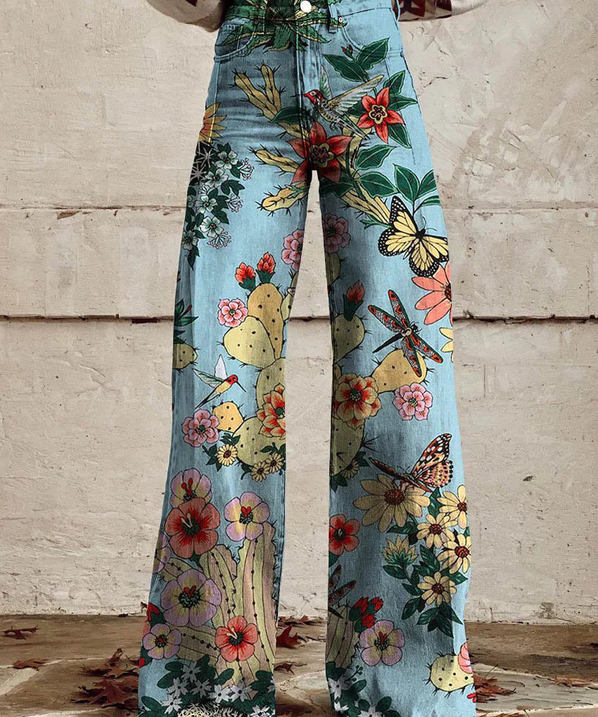 ColorVibe broek dames | Kleurrijke vintage broek | Comfortabele luchtige dames broek