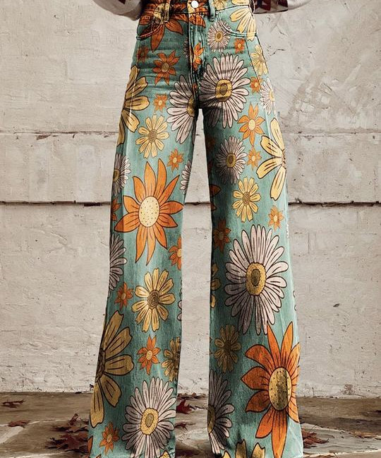 ColorVibe broek dames | Kleurrijke vintage broek | Comfortabele luchtige dames broek