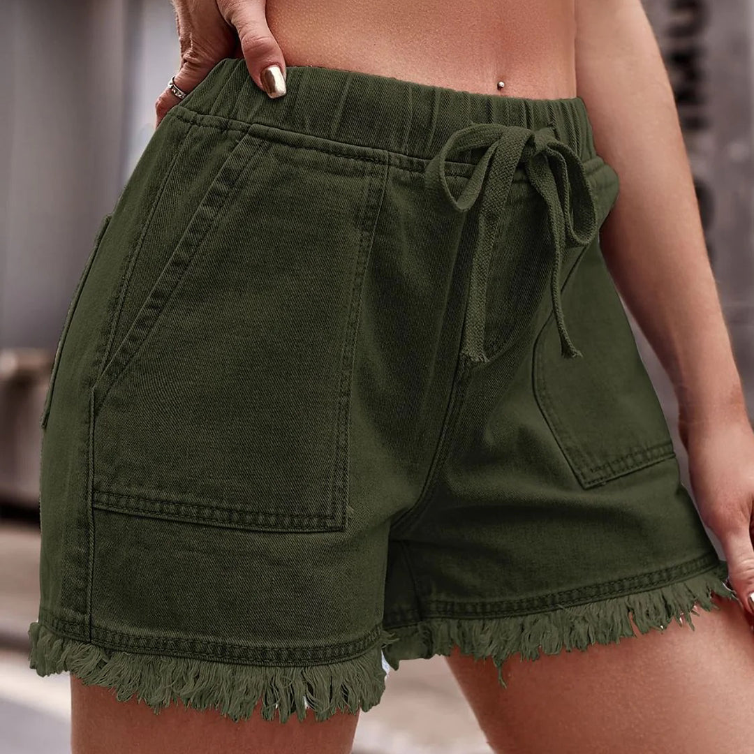 Dames Denim Shorts – Zomers en Comfortabel met Franjes en Elastische Taille
