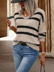 Marla Gestreepte Herfsttrui Dames – Zachte Gebreide Trui met Relaxte Pasvorm