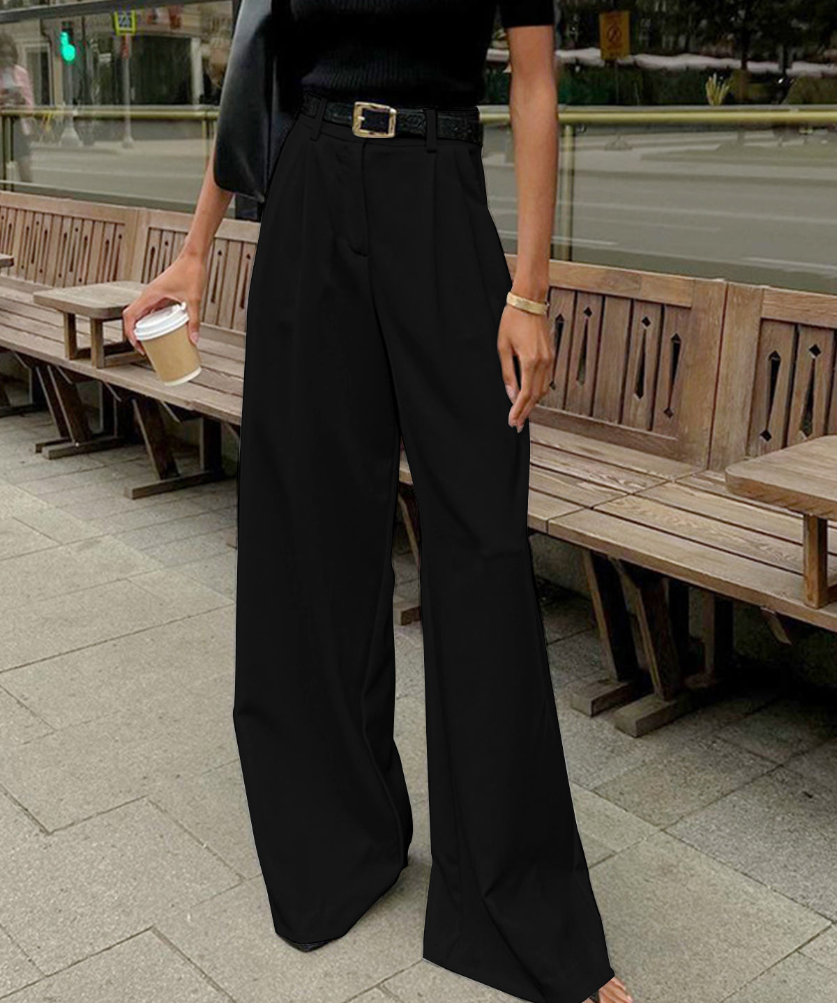 Stijlvolle Brede Pantalon Dames | Luxe Zwarte Pantalon | Tijdloze Elegantie