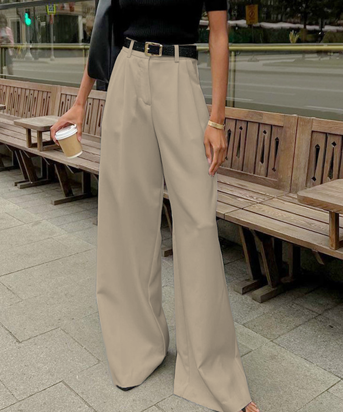 Stijlvolle Brede Pantalon Dames | Luxe Zwarte Pantalon | Tijdloze Elegantie