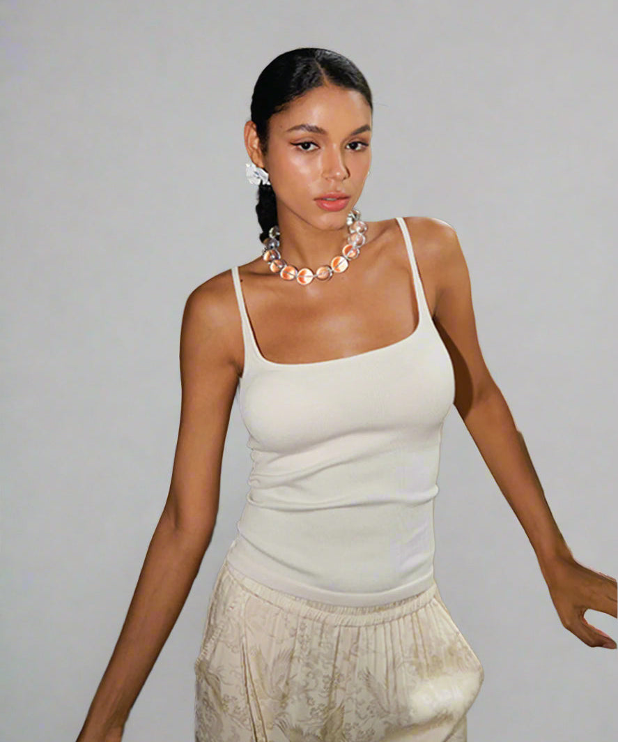 Geribbelde dames spaghettitop – basic rib top met smalle bandjes