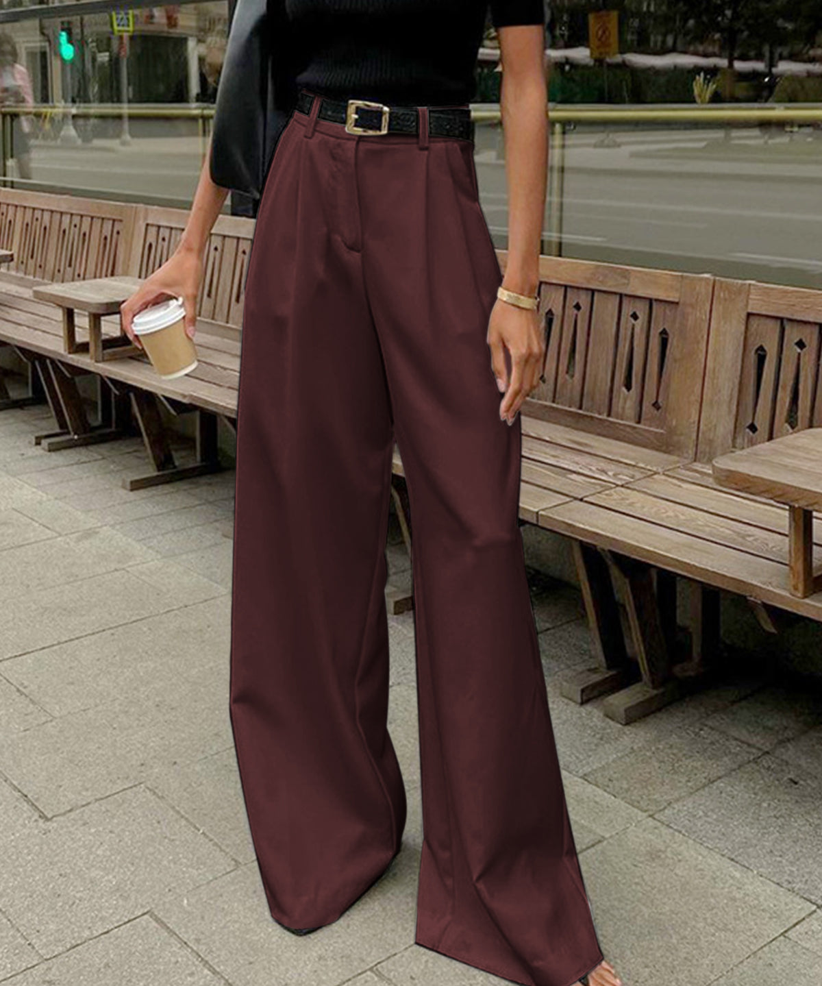 Stijlvolle Brede Pantalon Dames | Luxe Zwarte Pantalon | Tijdloze Elegantie