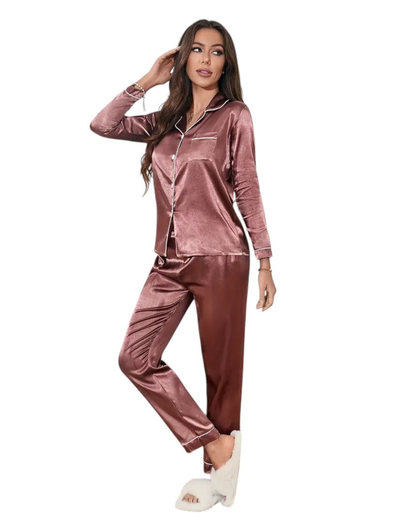 Dames pyjamaset satijn | Luxe satijnen pyjama met glans | Comfortabele slaapset
