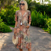 Dames Zomerjurk Midi – Luchtige Jurk met Korte Mouwen en Zakken