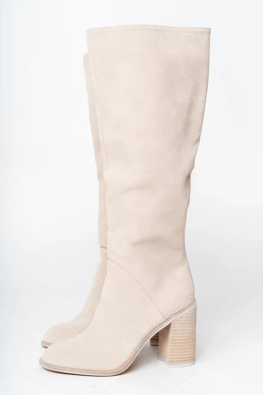 Beige dames hoge laarzen – elegante lange boots met tijdloos design