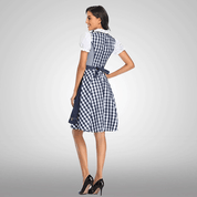 Marineblauwe dirndl jurk Maria – traditionele Oktoberfest outfit met roze veter