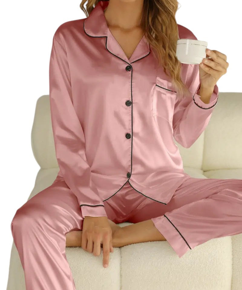 Dames pyjamaset satijn | Luxe satijnen pyjama met glans | Comfortabele slaapset