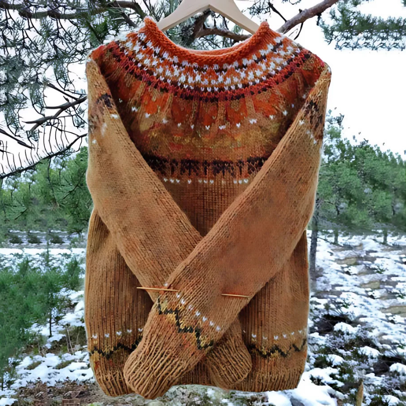 Dames Trui | Los Model | Wol Blend | Fair Isle Breiwerk & Ronde Hals