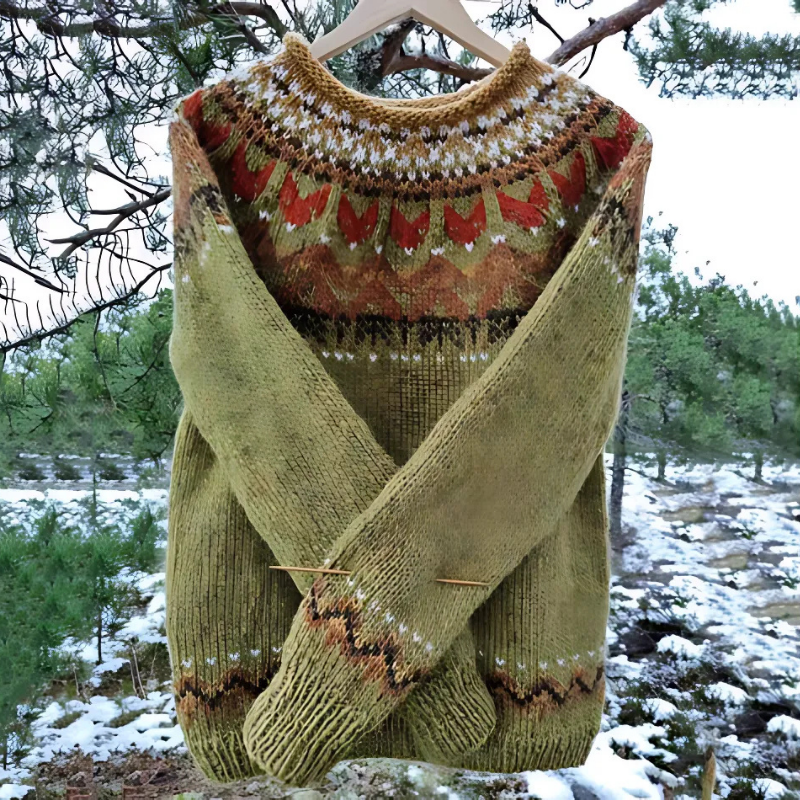 Dames Trui | Los Model | Wol Blend | Fair Isle Breiwerk & Ronde Hals