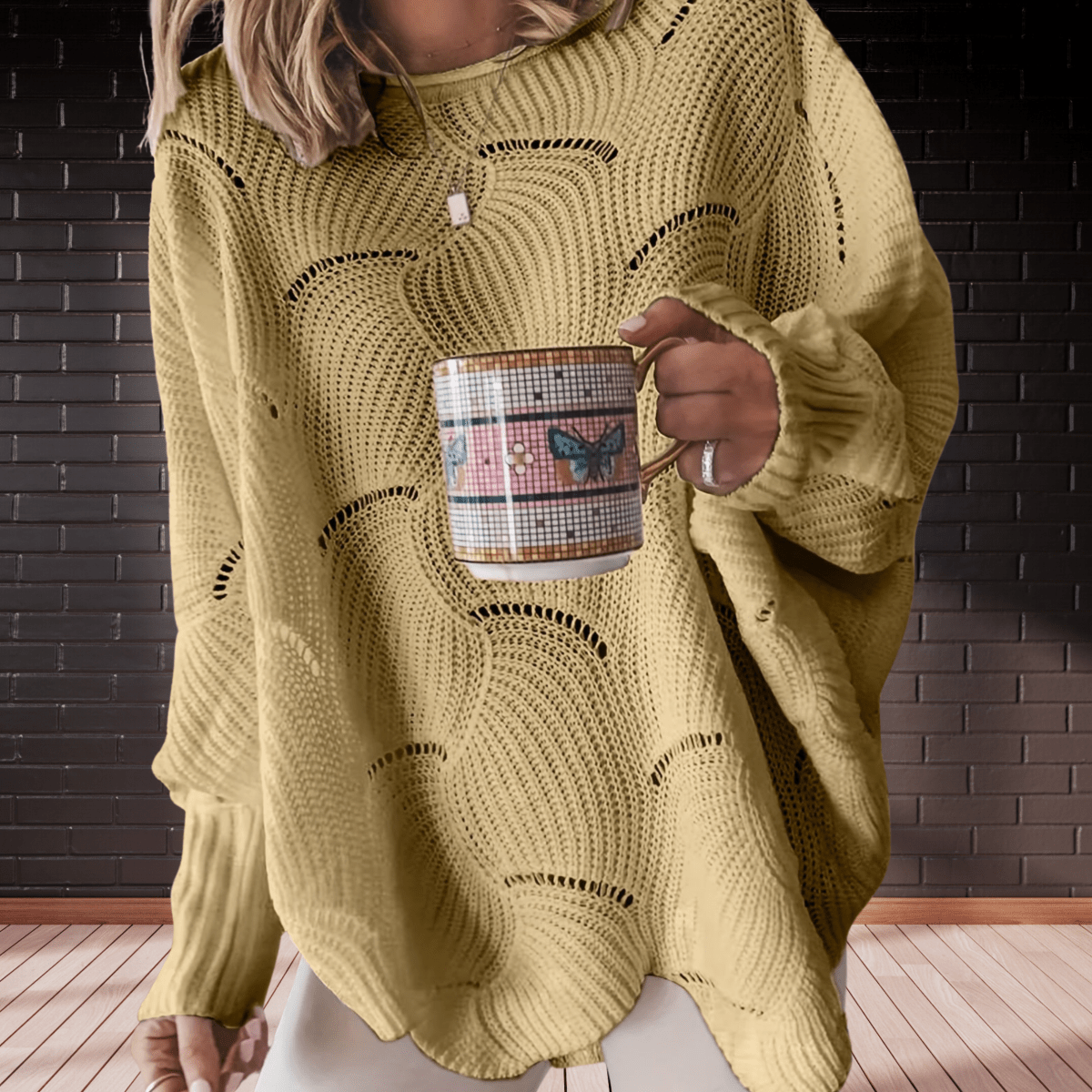 Casual-Chique Damestrui – Zachte Ribbelstof met Asymmetrische Zoom en Lange Mouwen