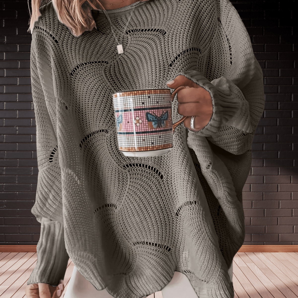 Casual-Chique Damestrui – Zachte Ribbelstof met Asymmetrische Zoom en Lange Mouwen