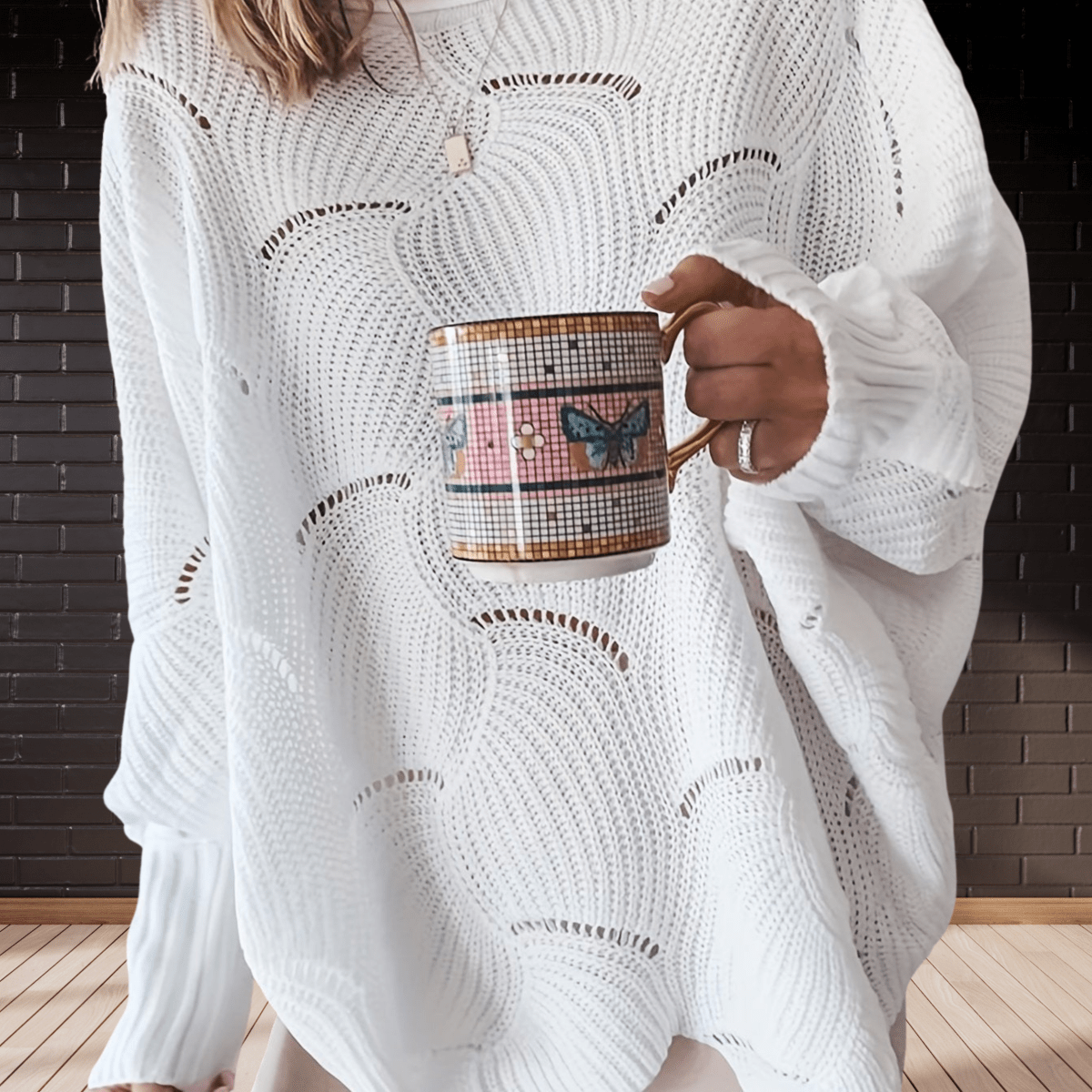 Casual-Chique Damestrui – Zachte Ribbelstof met Asymmetrische Zoom en Lange Mouwen