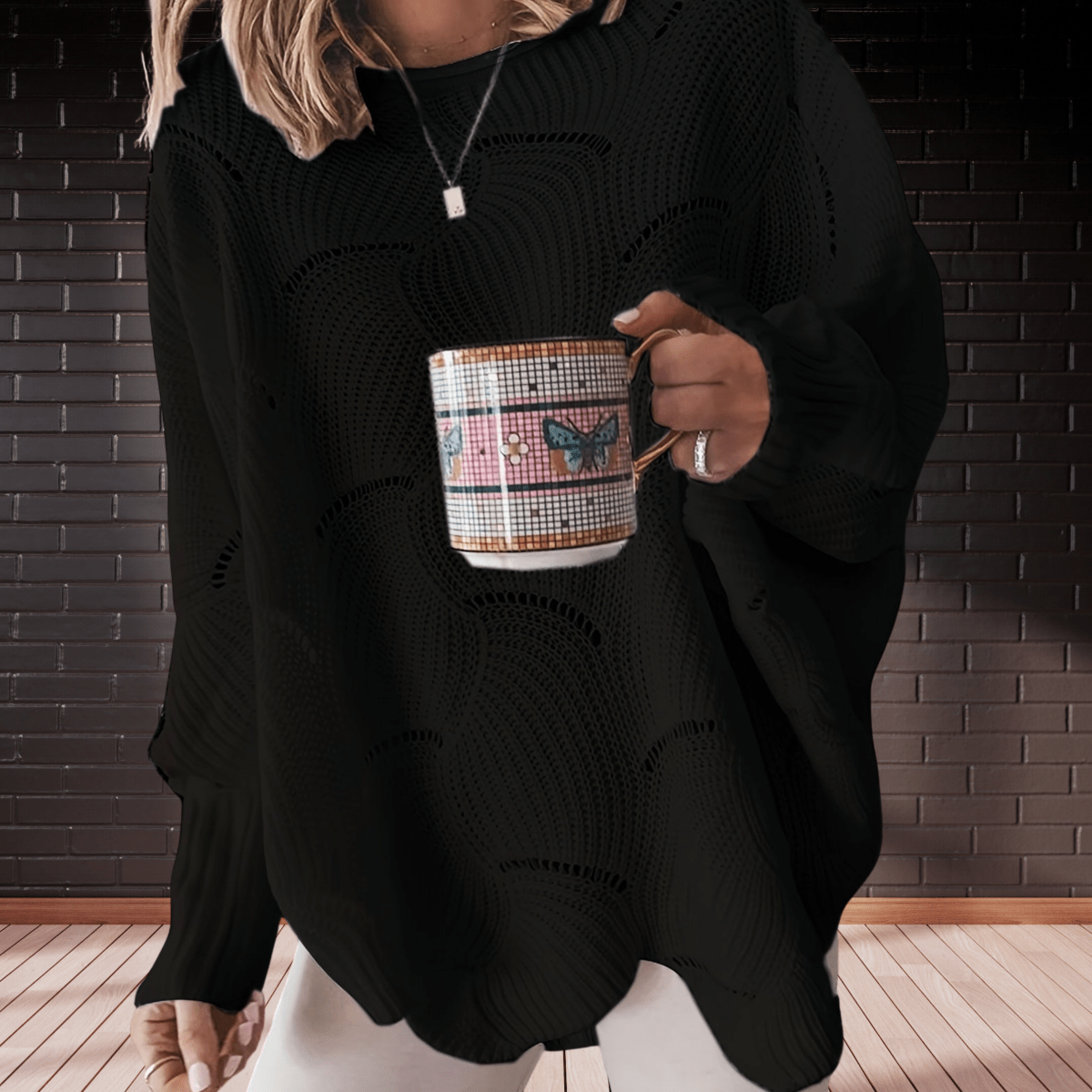 Casual-Chique Damestrui – Zachte Ribbelstof met Asymmetrische Zoom en Lange Mouwen