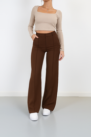 Beau dames pantalon – high-waist broek met rechte pijpen en elegante pasvorm