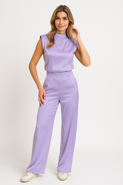 CATHARINA dames jumpsuit – satijnlook met open rug & wijde pijpen