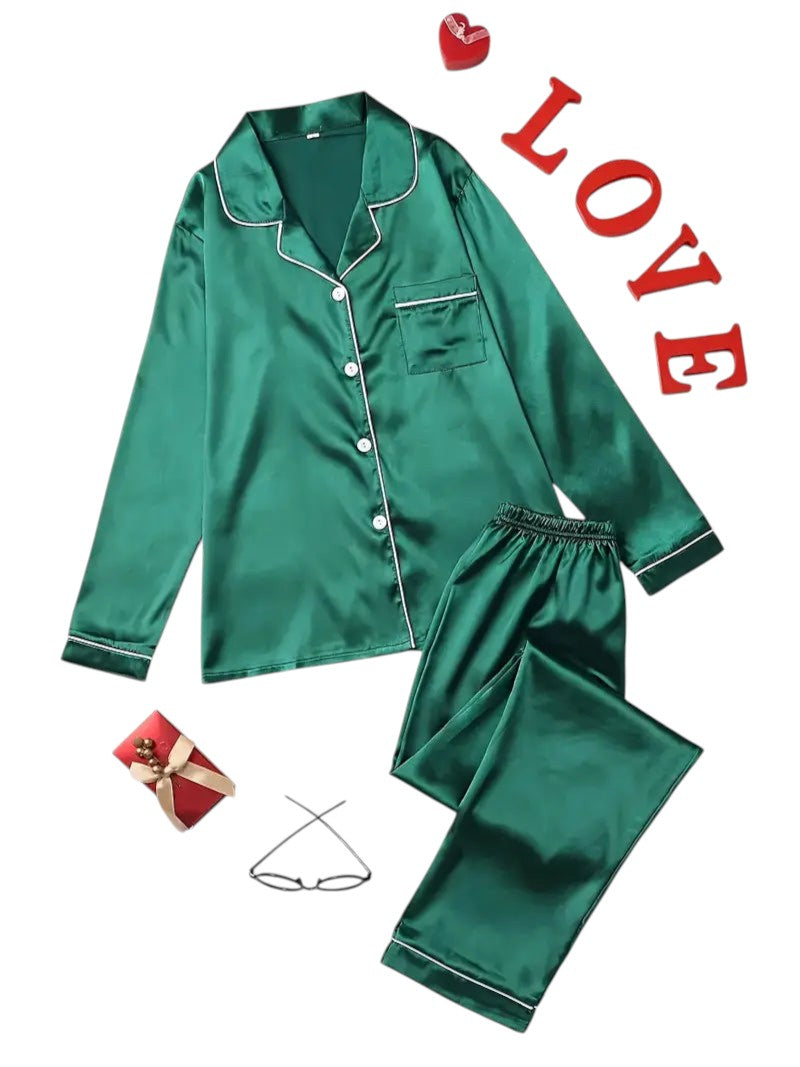 Dames pyjamaset satijn | Luxe satijnen pyjama met glans | Comfortabele slaapset