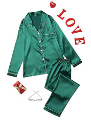 Dames pyjamaset satijn | Luxe satijnen pyjama met glans | Comfortabele slaapset