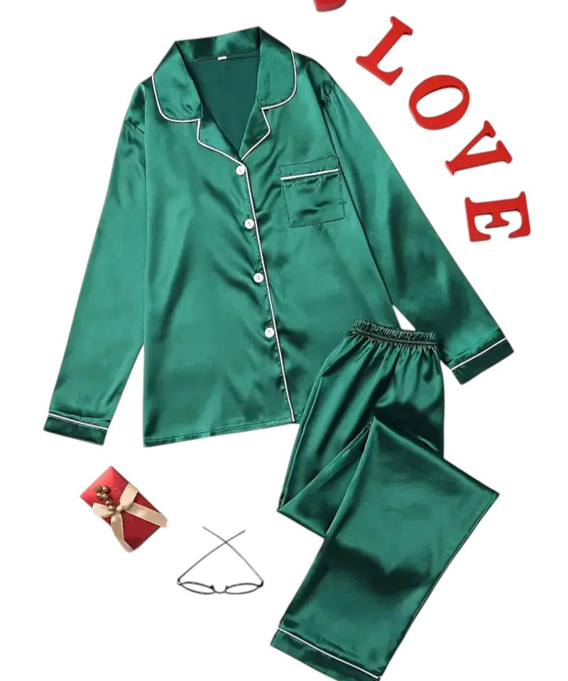 Dames pyjamaset satijn | Luxe satijnen pyjama met glans | Comfortabele slaapset