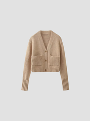 Zachte dames cardigan met zakken – comfortabele gebreide vest met V-hals en knoopsluiting