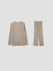 Dames ribgebreid lounge set – zacht tweedelig breisel met wijde pasvorm