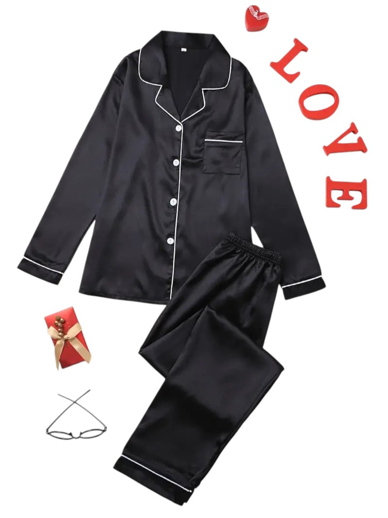 Dames pyjamaset satijn | Luxe satijnen pyjama met glans | Comfortabele slaapset