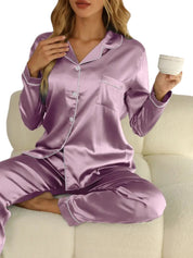 Dames pyjamaset satijn | Luxe satijnen pyjama met glans | Comfortabele slaapset